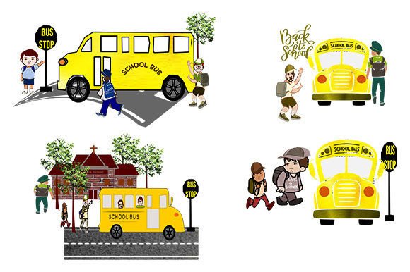 A Set of 4 School Bus Clipart