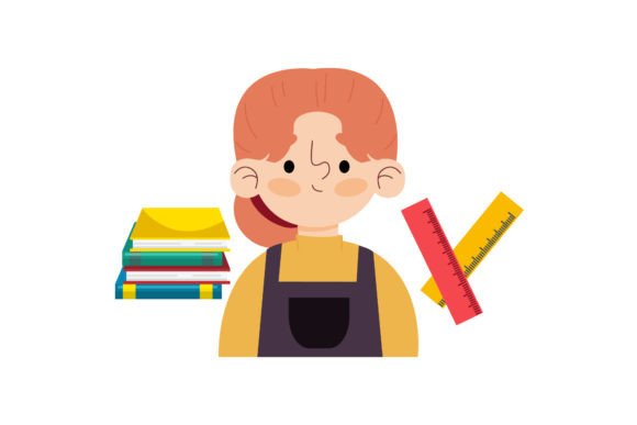 Back to School Flat People Girl and Book