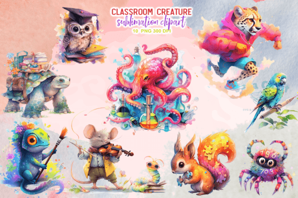 Classroom Creatures Sublimation Clipart