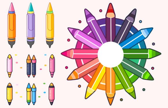 Colorful Crayons Vector Illustration Set