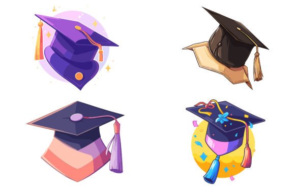Colorful Graduation Cap Vector Set: A Creative Resource for Educators, Designers & Celebrators
