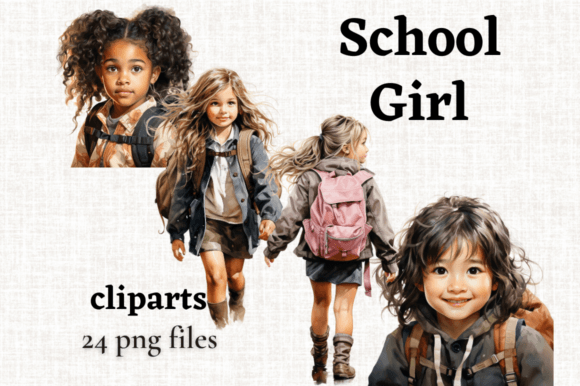 Cute Little School Girl with Backpack