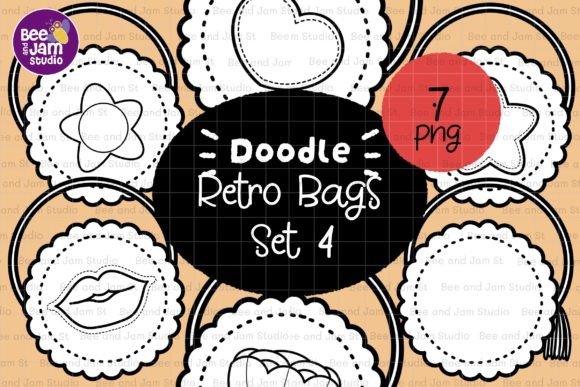 KDP Coloring Retro Bags Line Art PNG