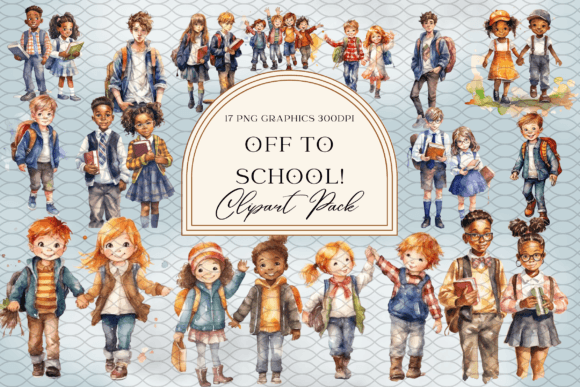 Off to School Friends Walking to School: Warm, Authentic Watercolor Graphics for Educators and Creators