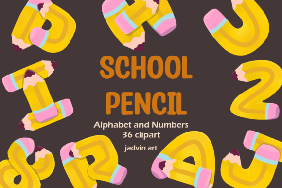 School Pencil & Typography Clip Art