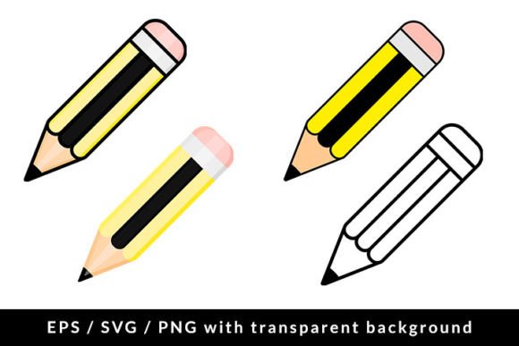 School Pencil with Eraser Icon Set