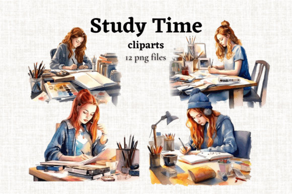 Study Time Illustration, Student Girl