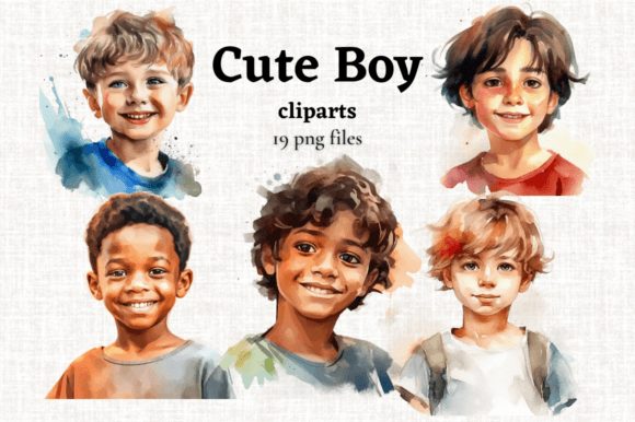 Watercolor Cute Boy Clipart Set: 19 Versatile PNGs for Educators, Designers & Crafters